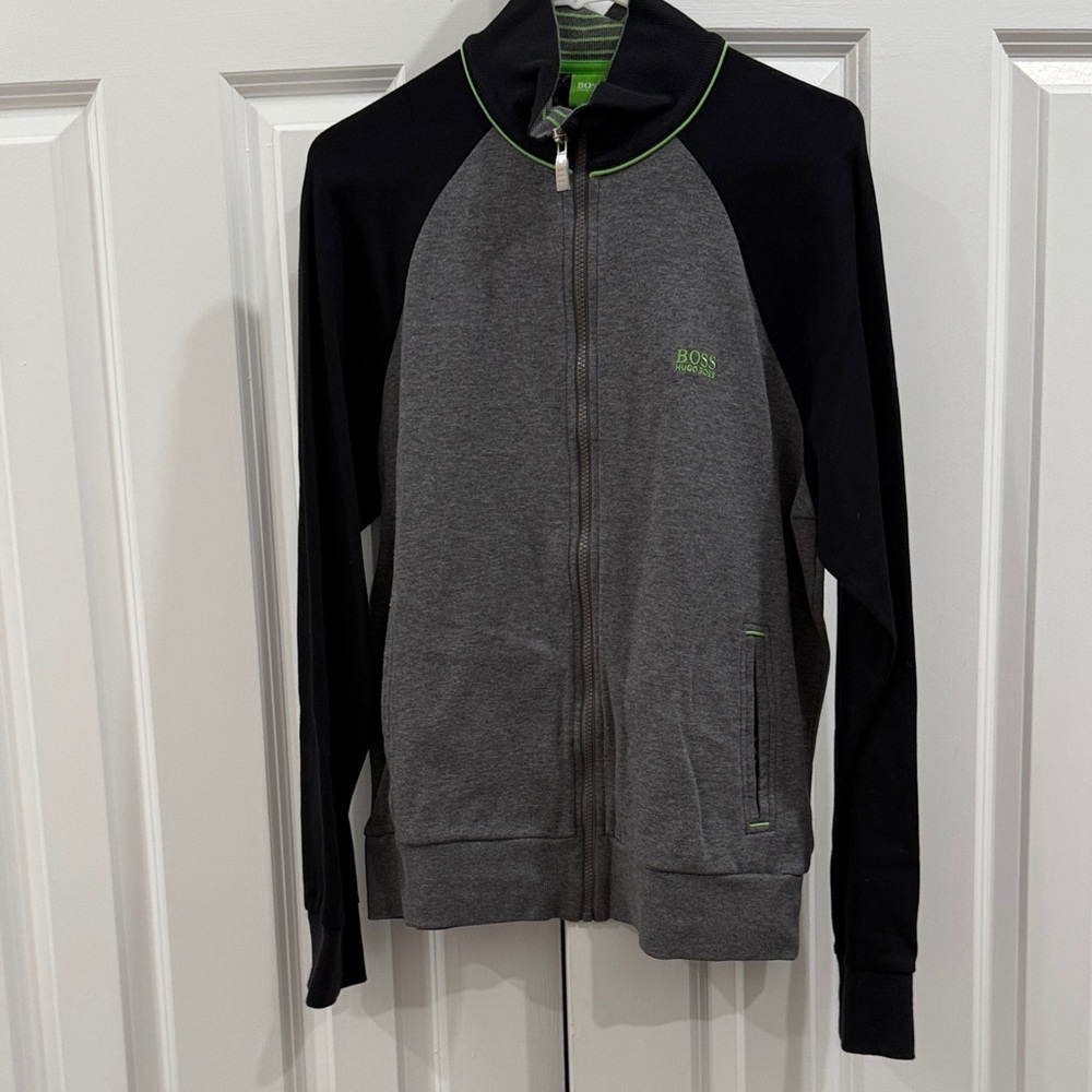 Hugo Boss Gray and Black Jacket with Green Trim